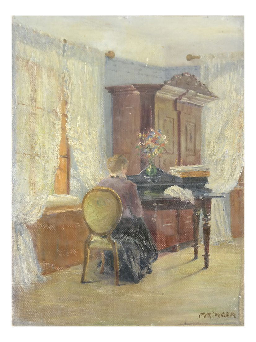 Interior Scene: Lady Seated At Desk (1 of 6)