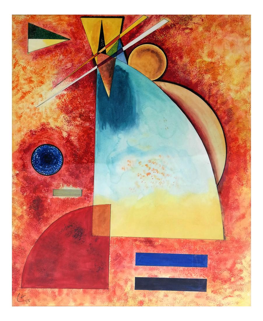 Manner of Wassily Kandinsky, Gouache: Framed abstract composition in the manner or style of Wassily Kandinsky. [Sight: 24" H x 19" W; Frame: 39" H x 34 3/4" W].