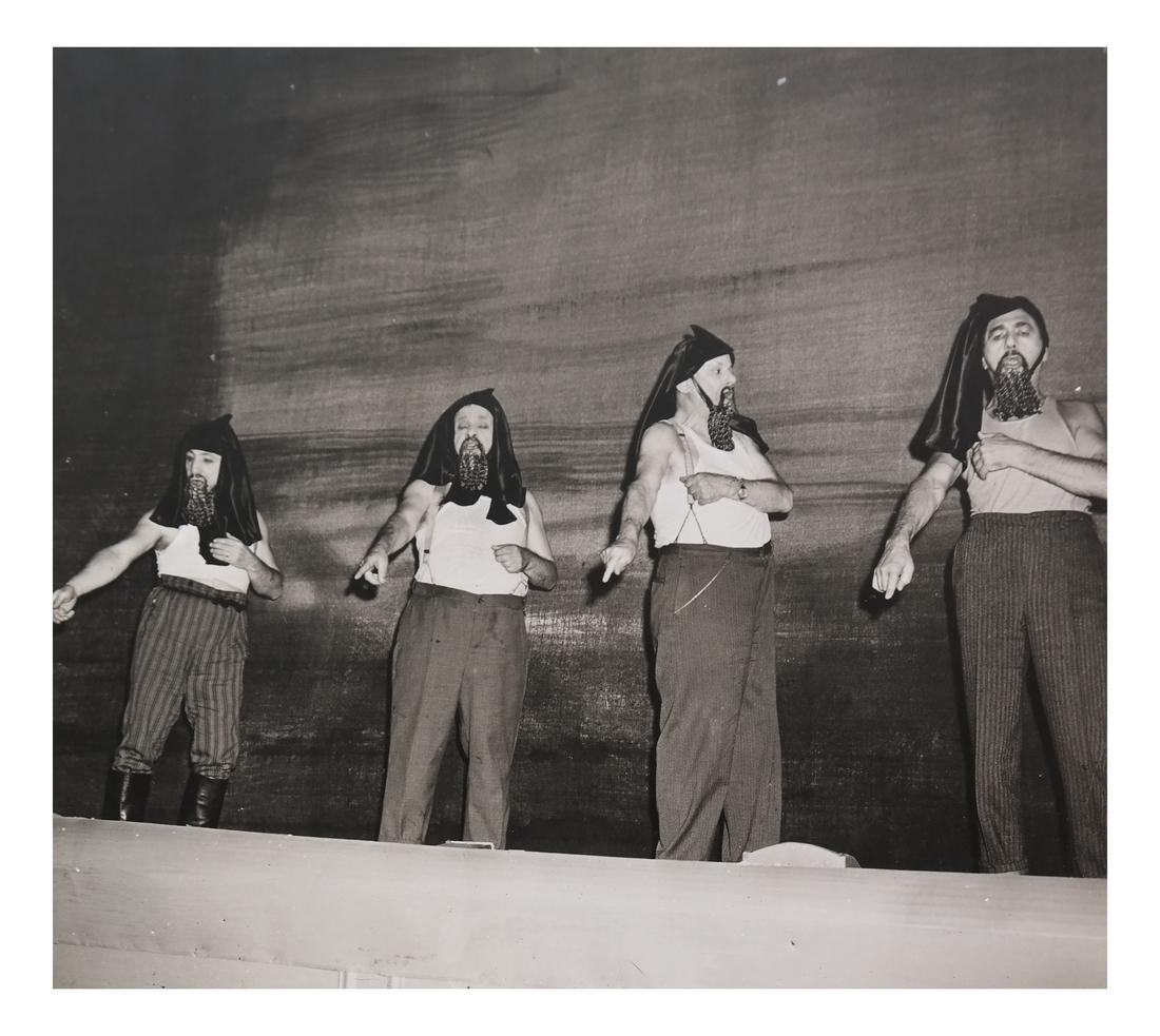 Weegee, The Devils Rehearsed Photograph: Weegee, (Arthur Feellig) "The Devils Rehearsed in their Beards and Undershirts." [Image size: 9 1/8" H x 10 1/2" W].