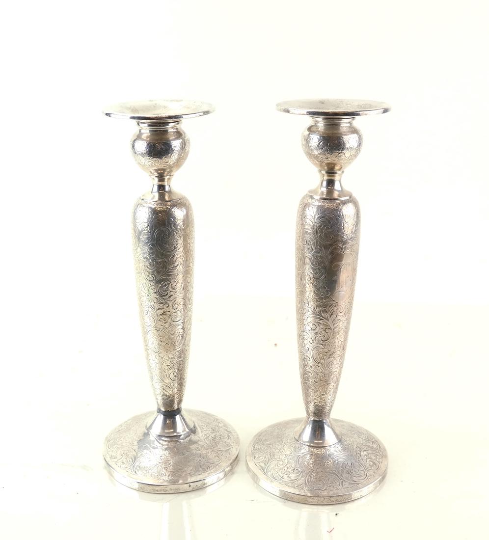 Pair American Sterling Tall Candlesticks (1 of 6)