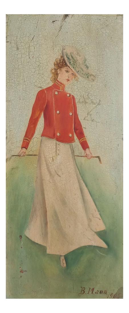 B Mann, Woman In Red, Oil on Board (1 of 5)