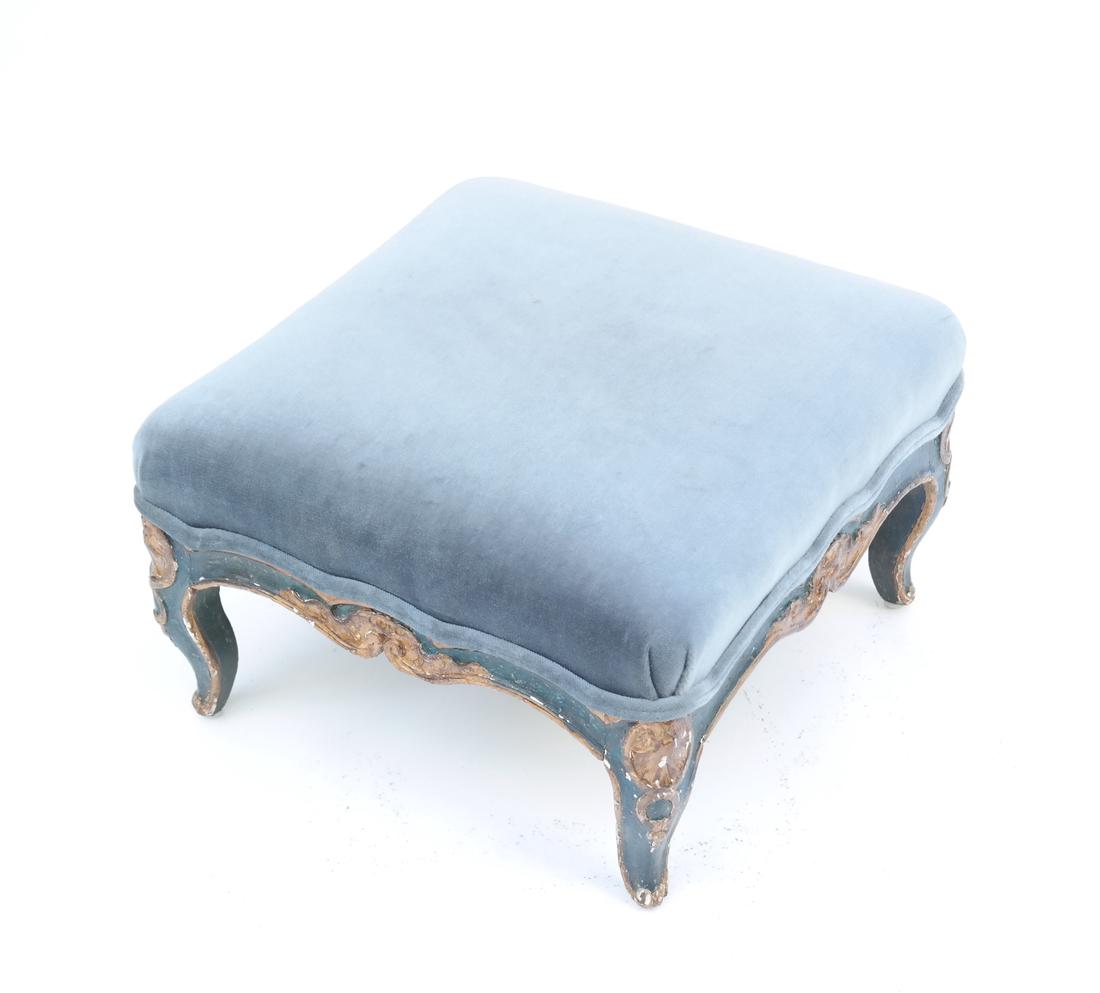Venetian-Style Stool: Antique decorated stool. [15" x 15" x 9 1/2" H].