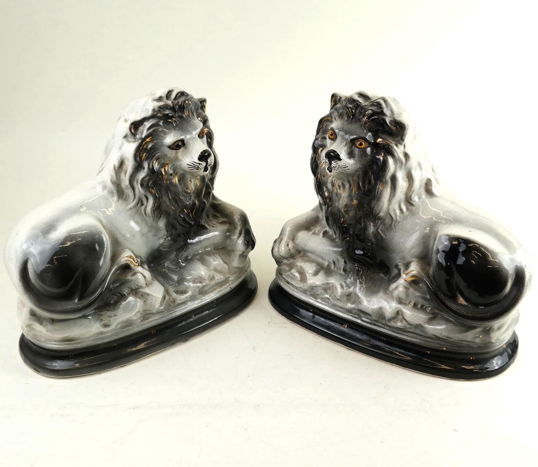 Pair of Ceramic  Recumbent Lions (1 of 6)