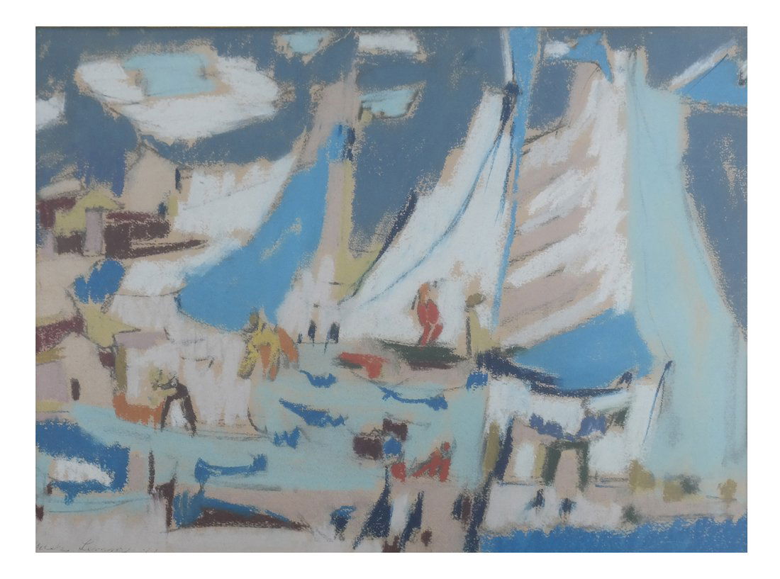 Framed Abstract Harbor Scene on Paper (1 of 6)