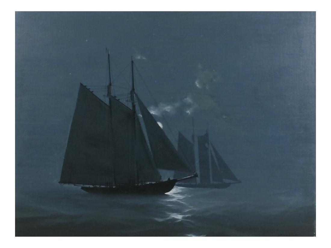 H.A. Wood, Oil on Masonite - Schooners (1 of 5)