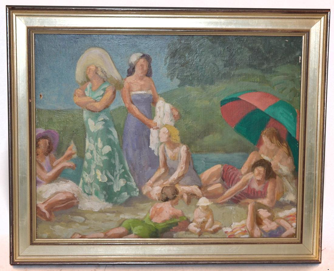 Vintage Oil on Board - Figures On A Beach (1 of 6)