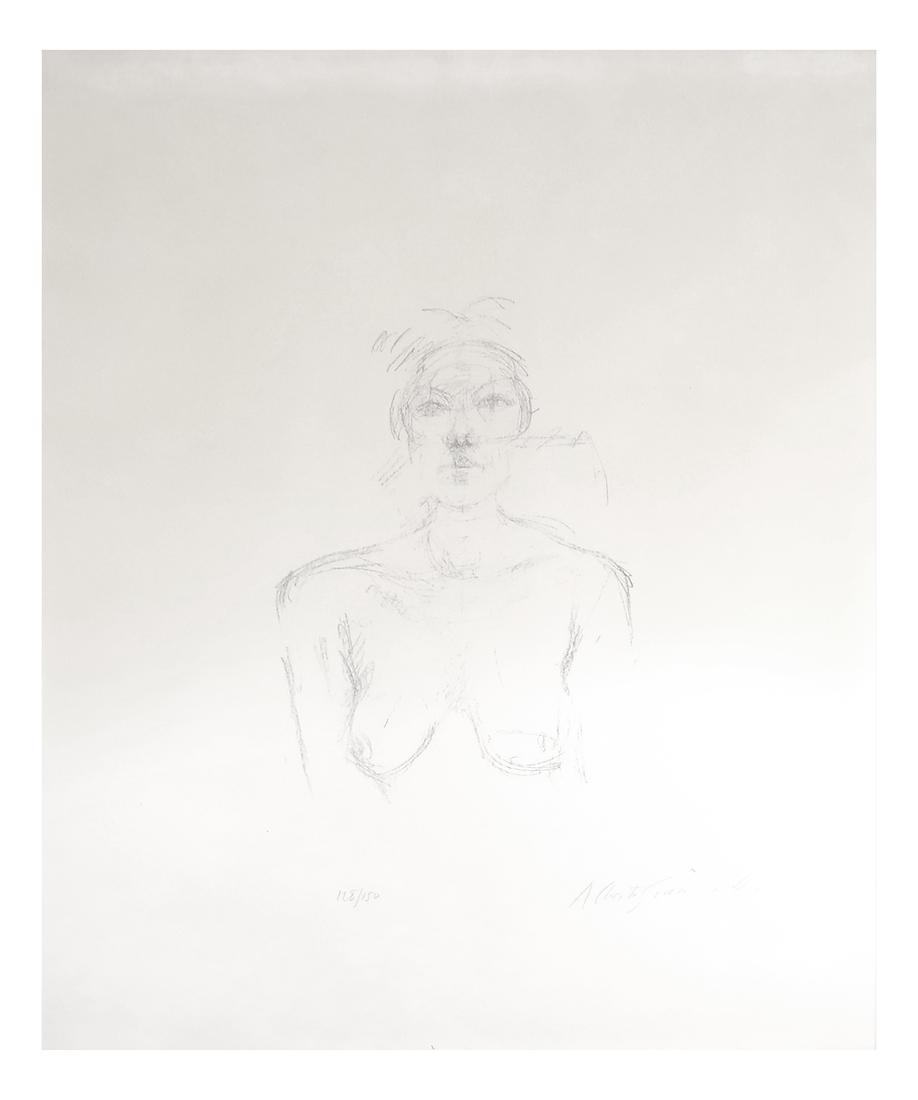 Giacometti, Bust II, Lithograph: Alberto Giacometti (1901-1966) "Bust II" (Lust 31). Bust-length depiction of a female nude in a full profile pose on woven paper. Signed at bottom right "Alberto Giacometti" and numbered "128/150". Co