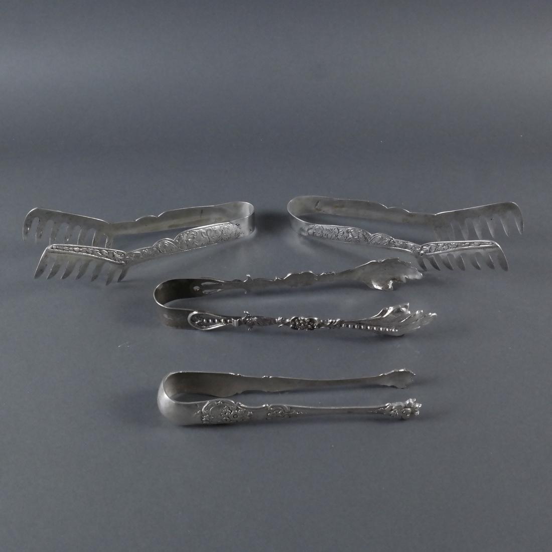 Four Various Standard Silver Tongs (1 of 8)