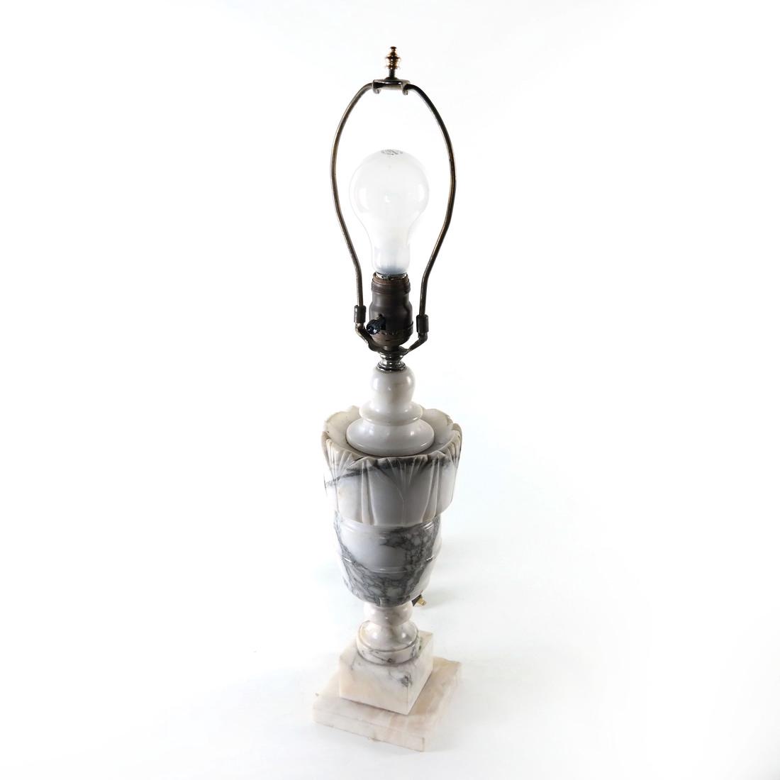 Neoclassical Alabaster Lamp: Cylindrical cut marble lamp Dimensions: 5.00 " W x 25.00 " H x 5.00 "D; 