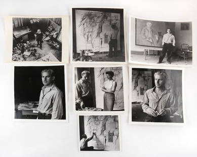 Rudy Burckhardt, Seven Silver Gelatin Reprints: Rudy Burckhardt (American, 1914&#8211;1999). Seven silver gelatin reprints depicting Willem de Kooning in various poses while painting in his studio. Each signed in pencil on verso. Accompanied by a s