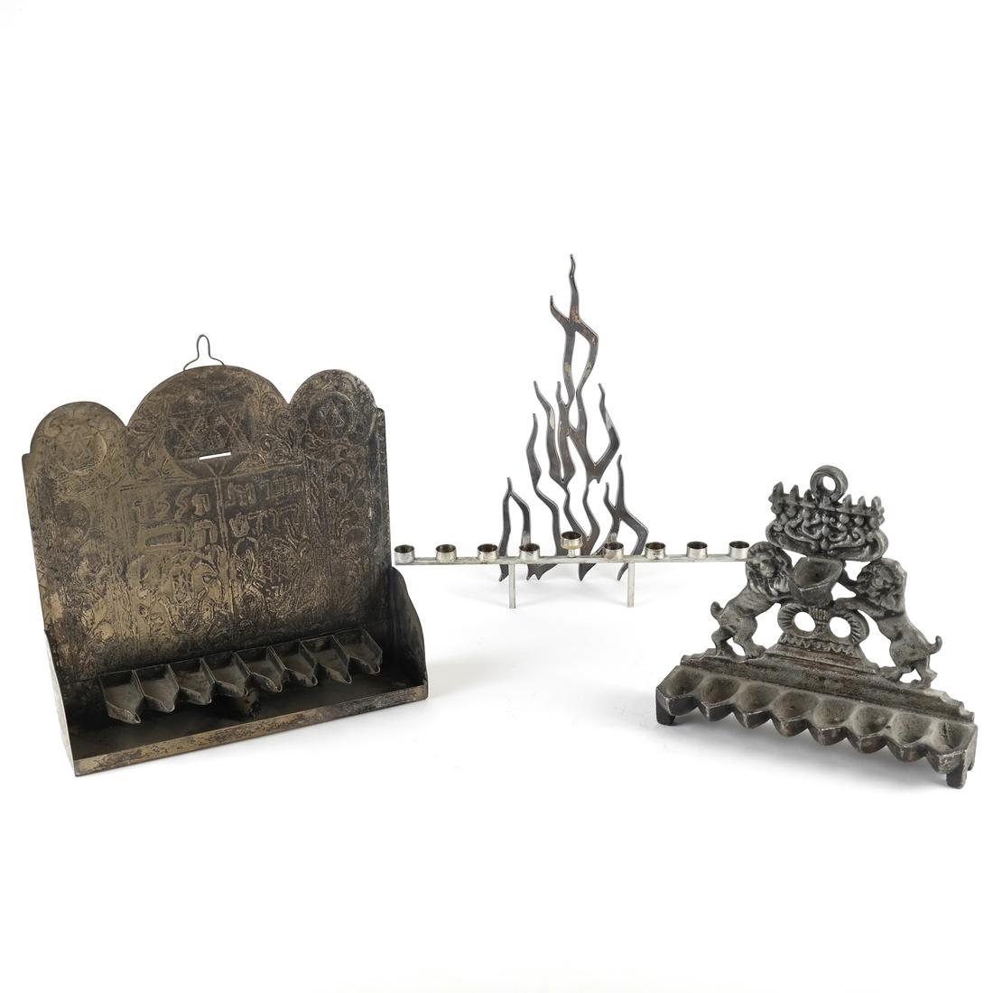 Three Various Metal Hanukkah Menorahs (1 of 8)