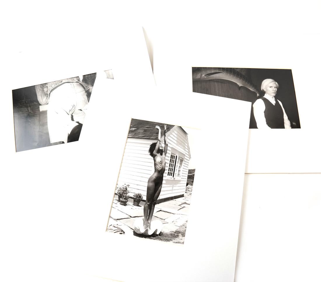 Christopher Makos, Two Andy Warhol Portraits & Other: Christopher Makos (American, born 1948). Two silver gelatin prints depicting Andy Warhol together with another silver gelatin print depicting a nude female. All are signed on verso "Makos" alongside h