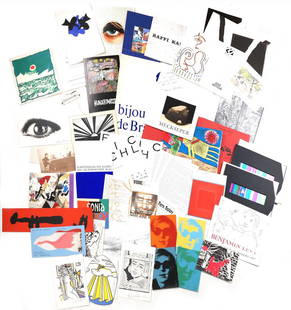 Cornucopia of Vintage Exhibition Materials: A cornucopia of printed exhibition invitations and catalogues, including signed copies of the following: Zigi Ben-Haim at Galleriet, Sweden; Pierre Restany in Paris, 1971 (three identical copies); Eri