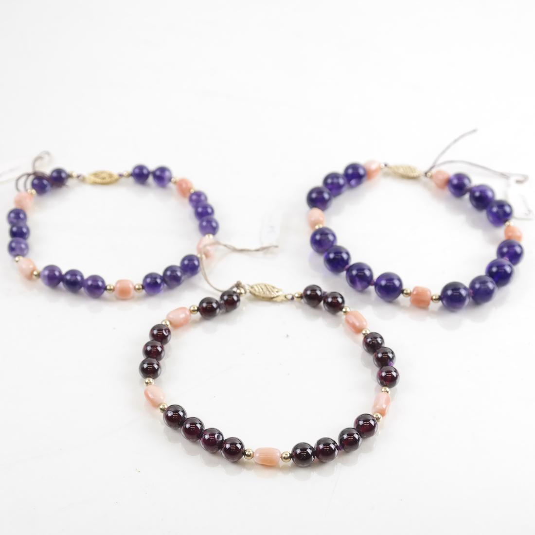 Three 14k, Amethyst and Coral Bracelets (1 of 4)