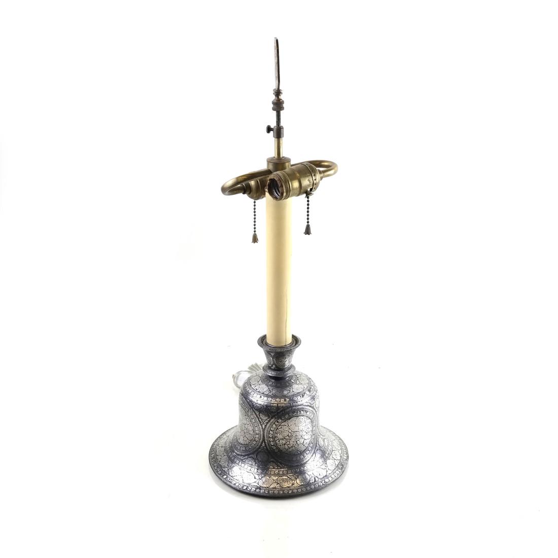 Silver Metal Incised Bell-Form Lamp (1 of 7)