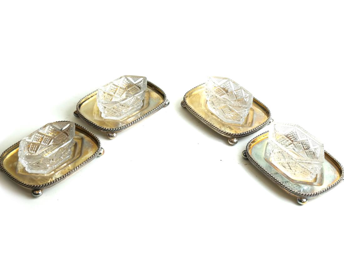 Four Silver Plate Glass Salts (1 of 6)