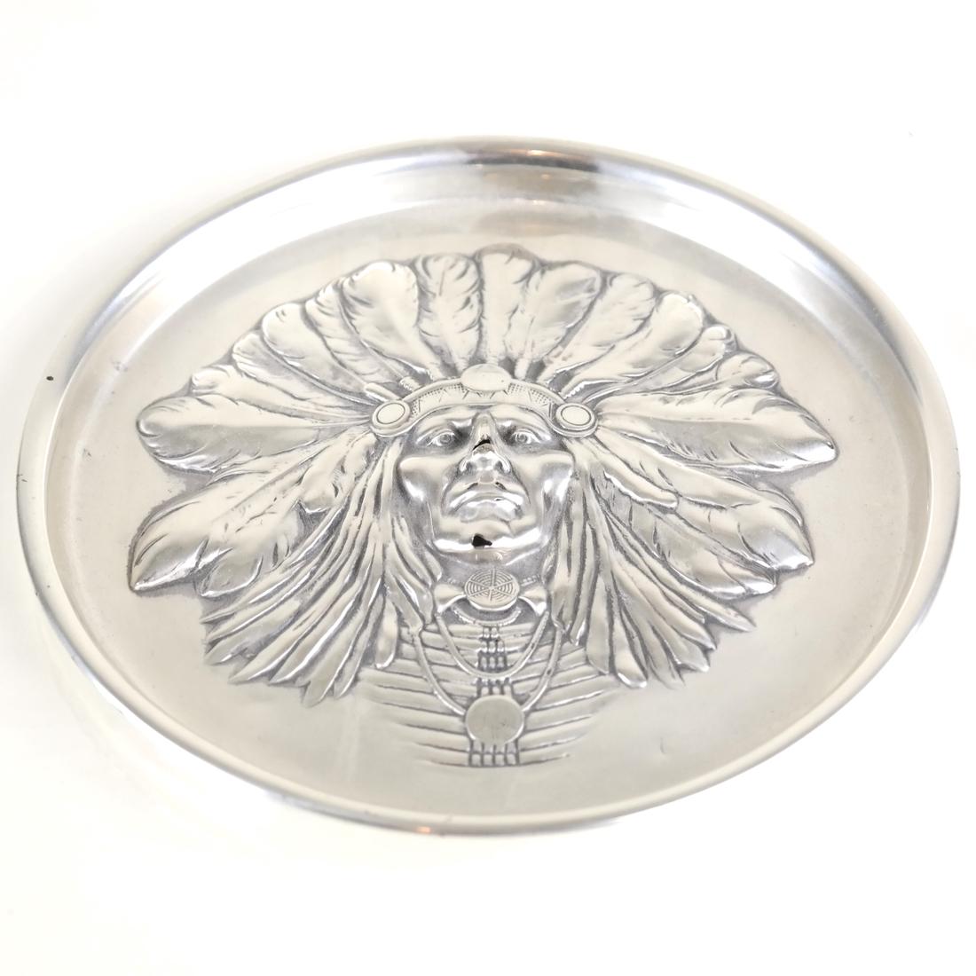 Unger Brothers Sterling Tray: Unger Brothers sterling silver tray. [1/4" H x 6" Dia]. Few minor dents with some overall wear especially to high spots of decoration where a few small holes now extant. Weight approximately 2 ozt.