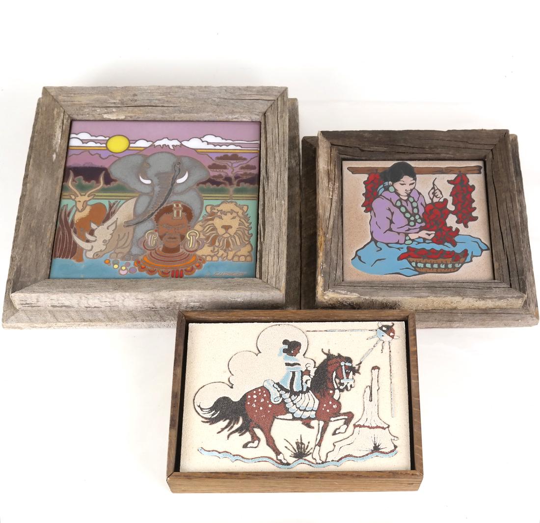Three Framed Decorated Tiles (1 of 8)
