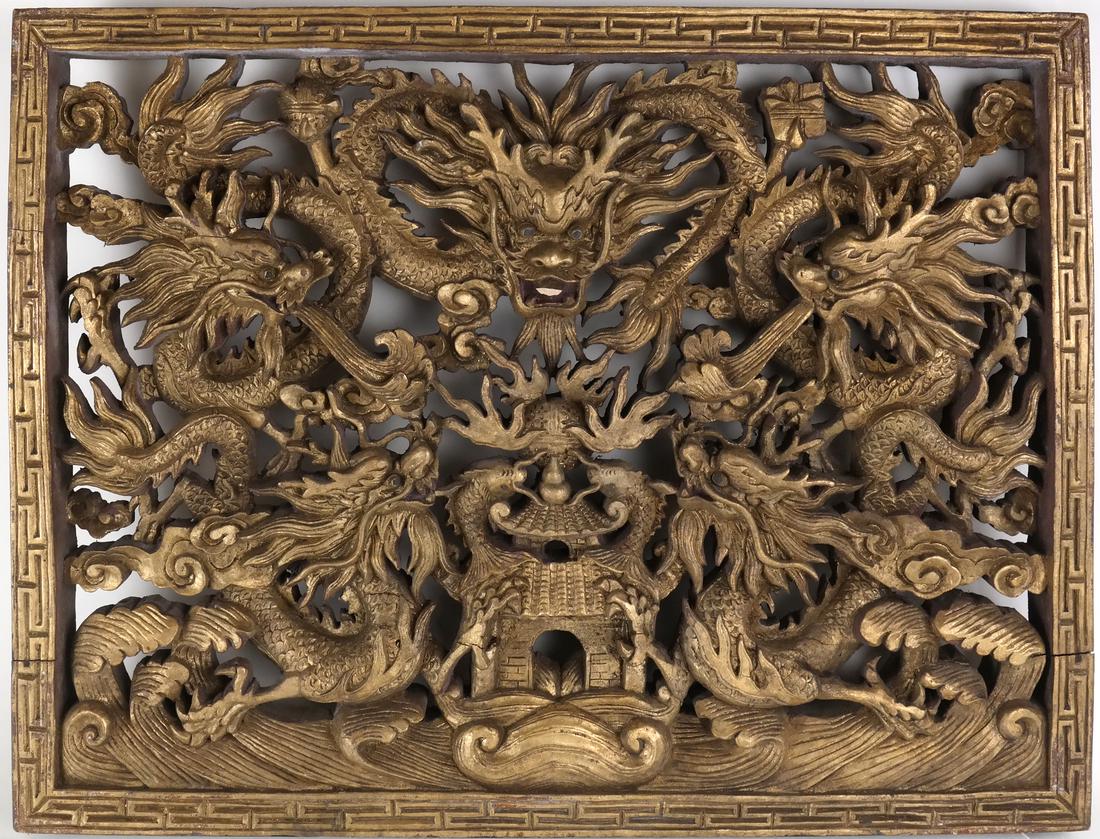 Chinese Carved Gilt Wood Panel (1 of 6)
