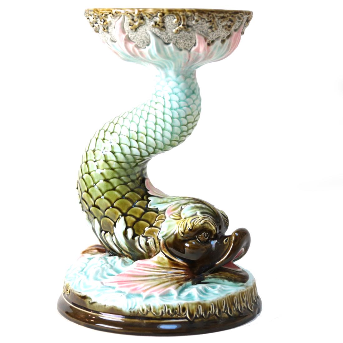 Glazed Porcelain Sea Robin: Sea robin on ocean floor #6653, manner of Minton maker [13" H].