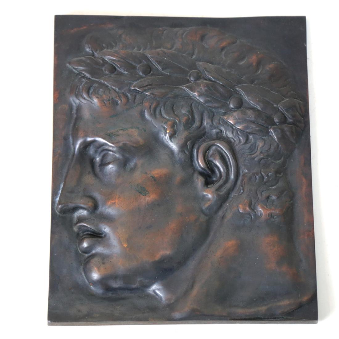 Bronze Caesar: Bronze hand hammered relief of Caesar. [9" x 7"].