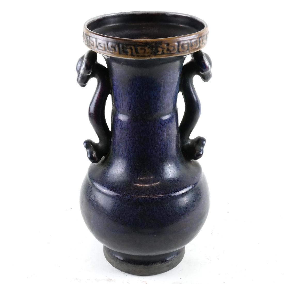 Asian-Style Hare's Fur Glazed Vase (1 of 7)