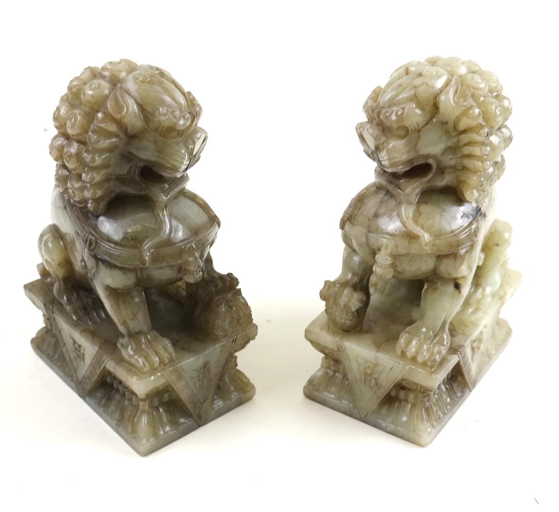 Pair of Chinese Carved Foo Lions (1 of 7)
