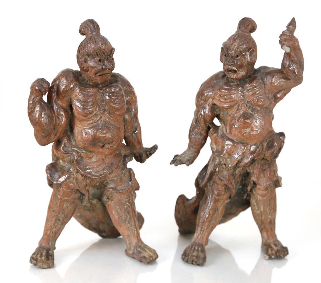 Pair of Nio Temple Guardians: Rare Nio pottery Meiji figures. [13" H].