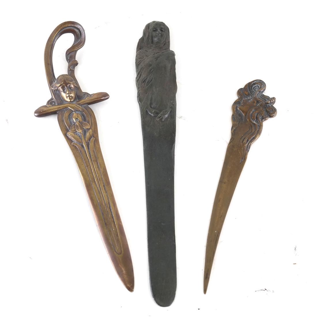 Three Art  Nouveau - Style Bronze Letter Knives (1 of 7)