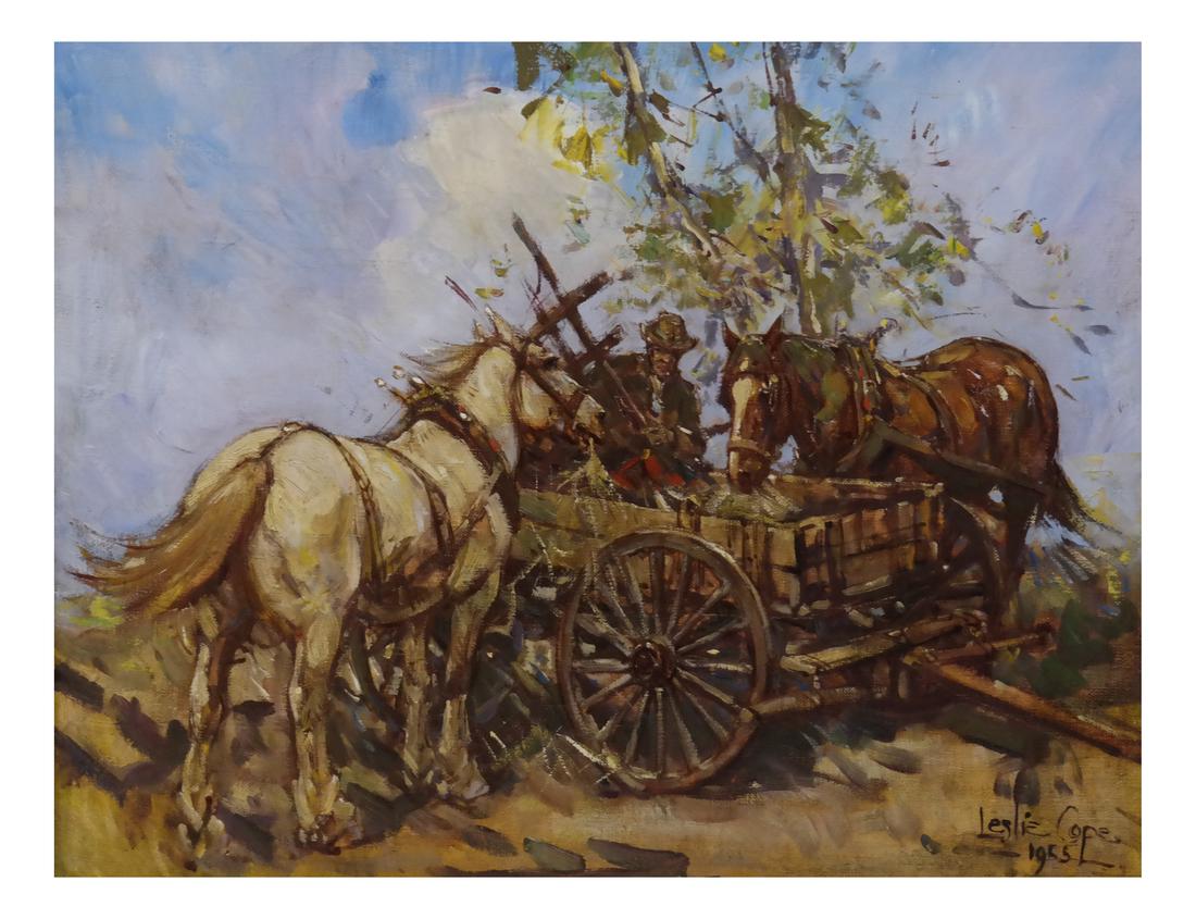 Leslie Cope, Horses Feeding -  Oil On Canvas (1 of 6)