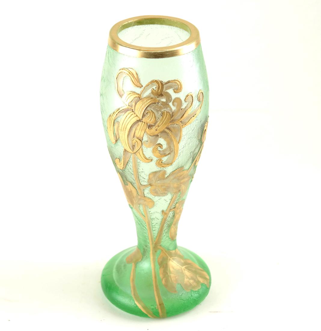 Mont Joye French Cameo Cut Gilt Glass Vase (1 of 6)
