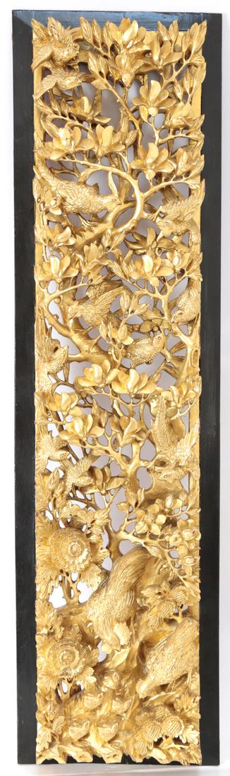 Chinese Gilt Carved Wood Relief of Birds and Flowers (1 of 6)