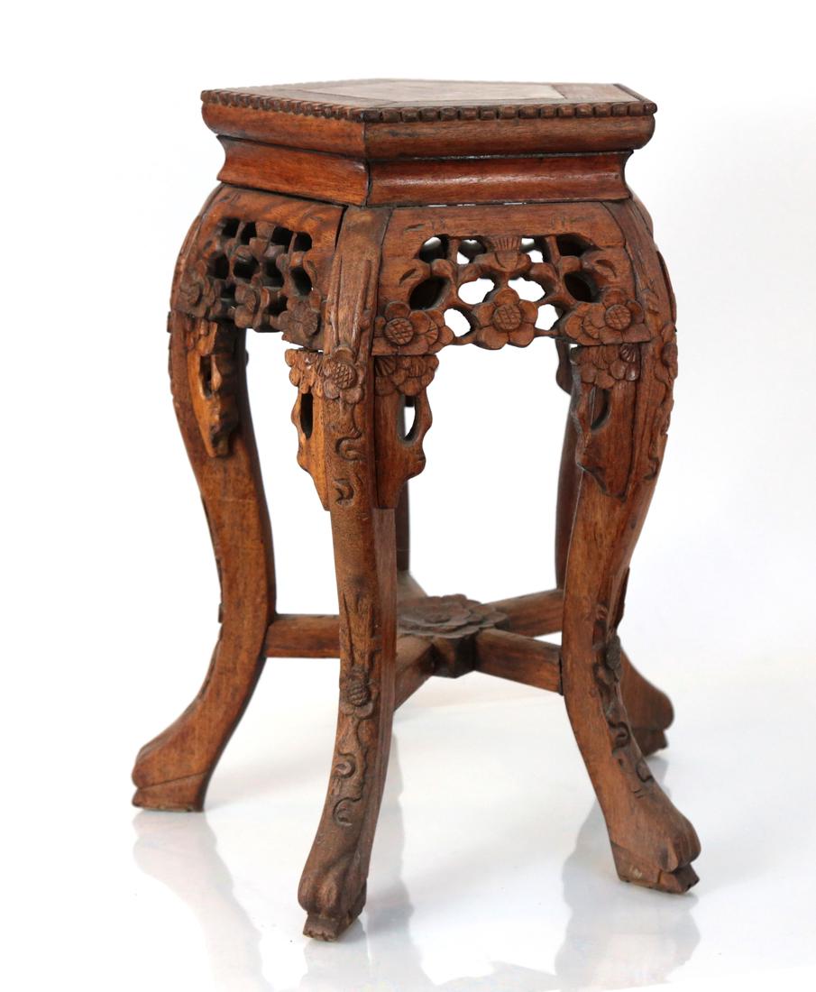 Chinese Marble Top Teak Taboret Table Stand (1 of 7)