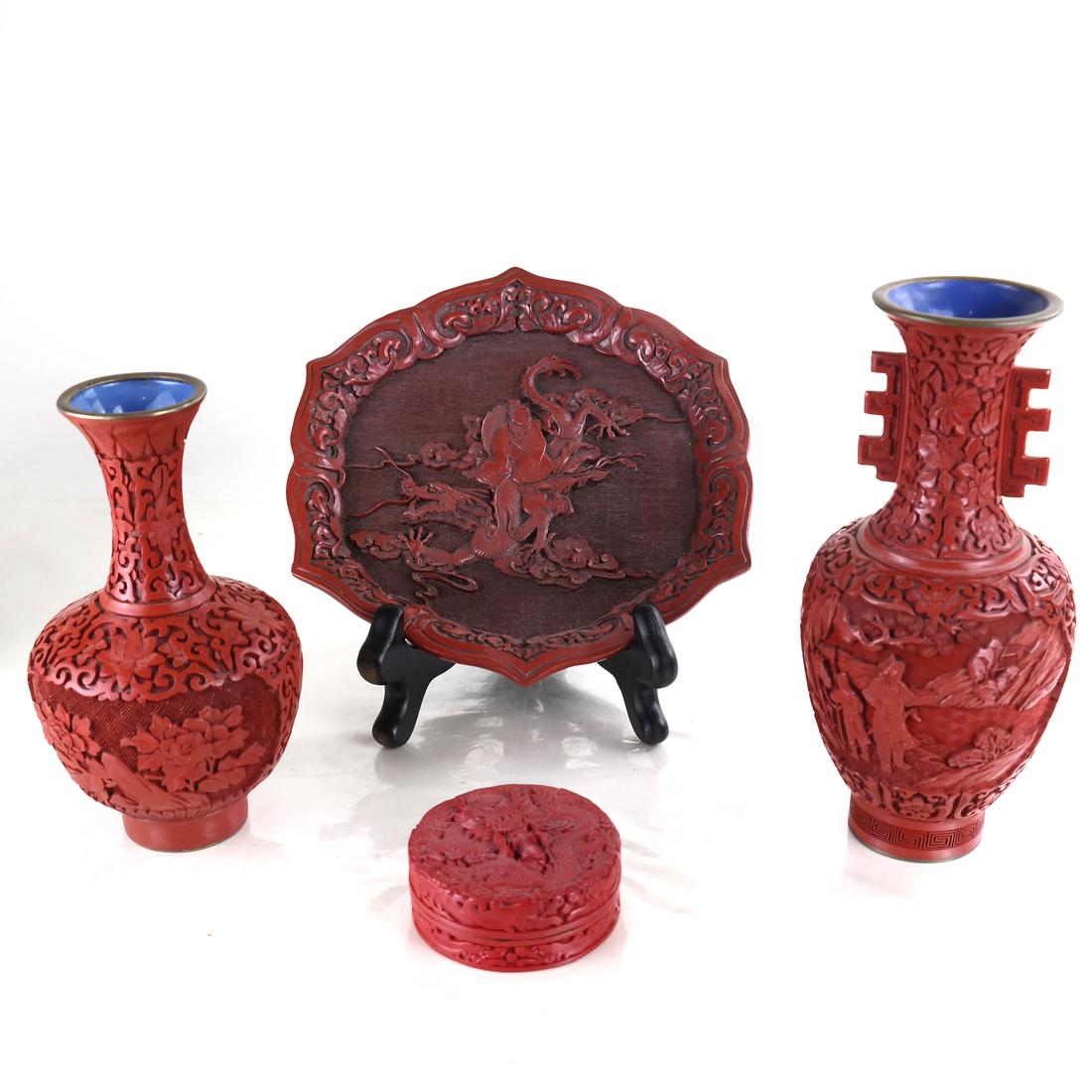 Four Chinese Cinnabar Table Articles (1 of 10)
