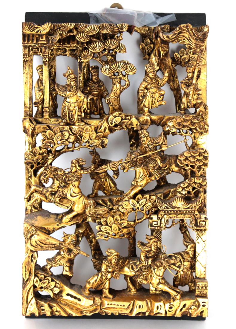 Chinese  Gilt Wood Relief  Battle Scene (1 of 4)