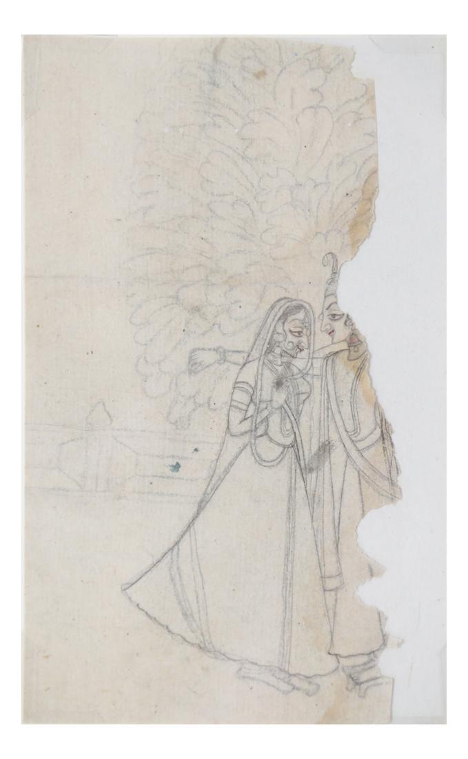 Indian Miniature Watercolor of Krishna and Radha (1 of 4)