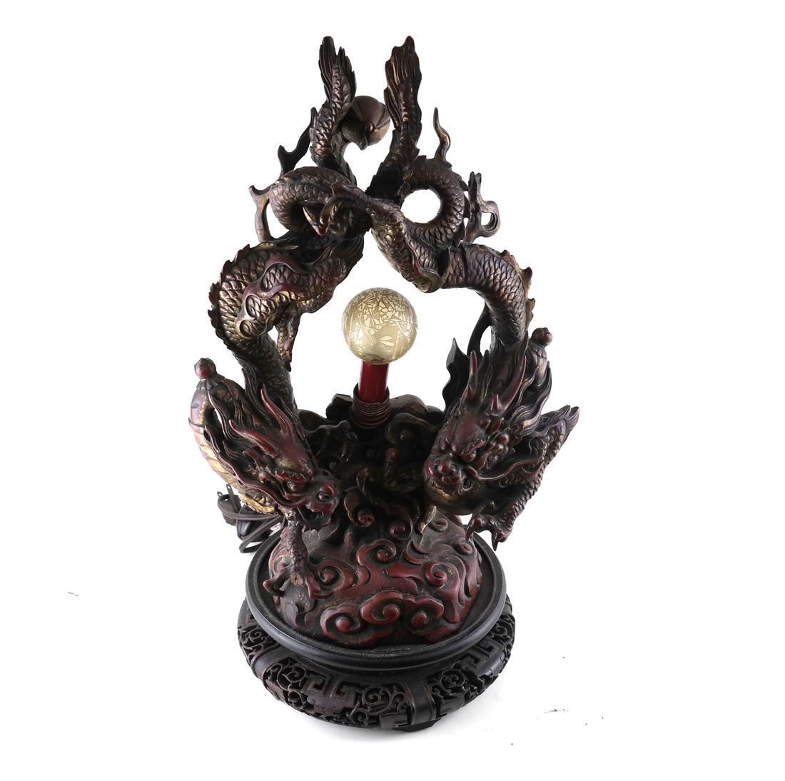 Double Dragon Carved Lamp (1 of 8)