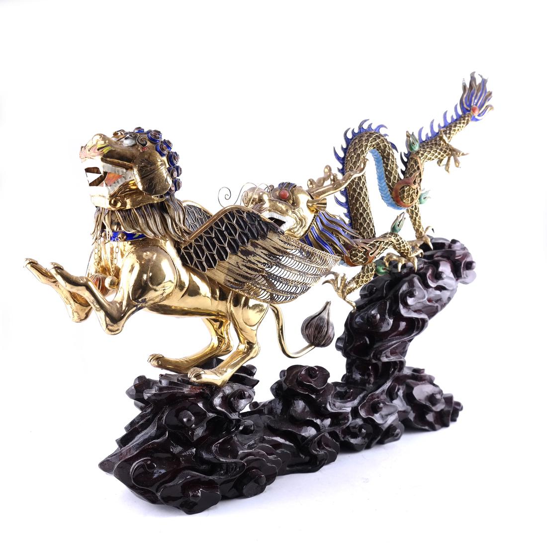 Chinese Silver Enamel Dragon Sculpture (1 of 9)