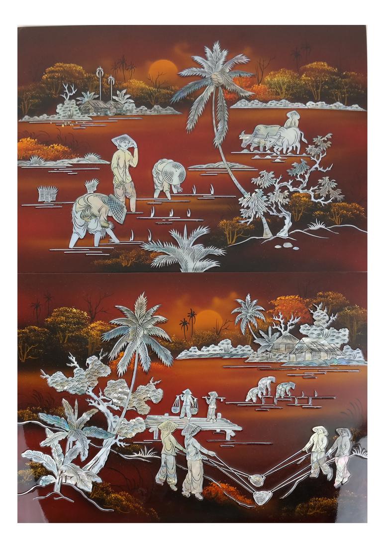 Pair of Vietnamese Red Lacquer Panels (1 of 7)