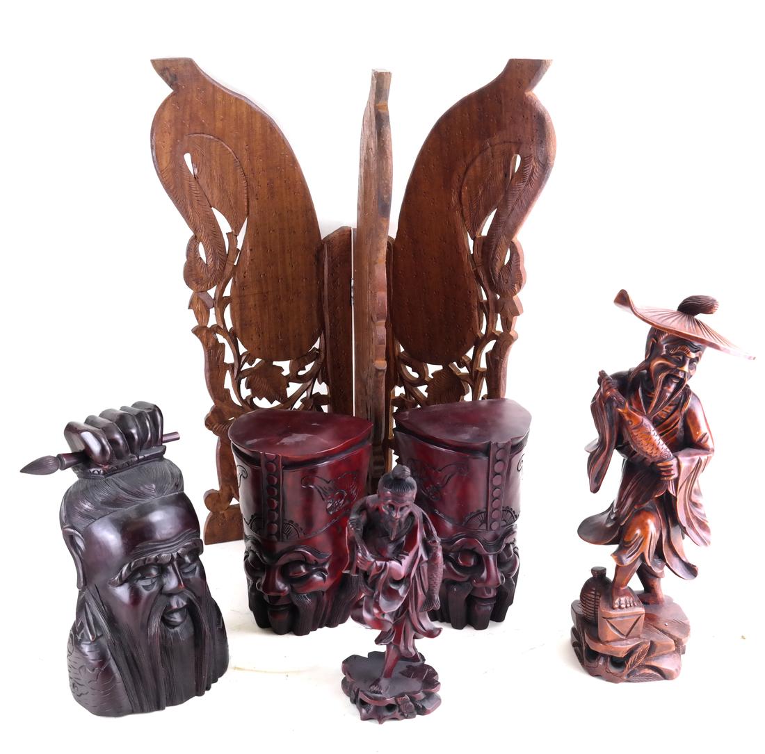 Group of Six Chinese Wood Objects (1 of 7)