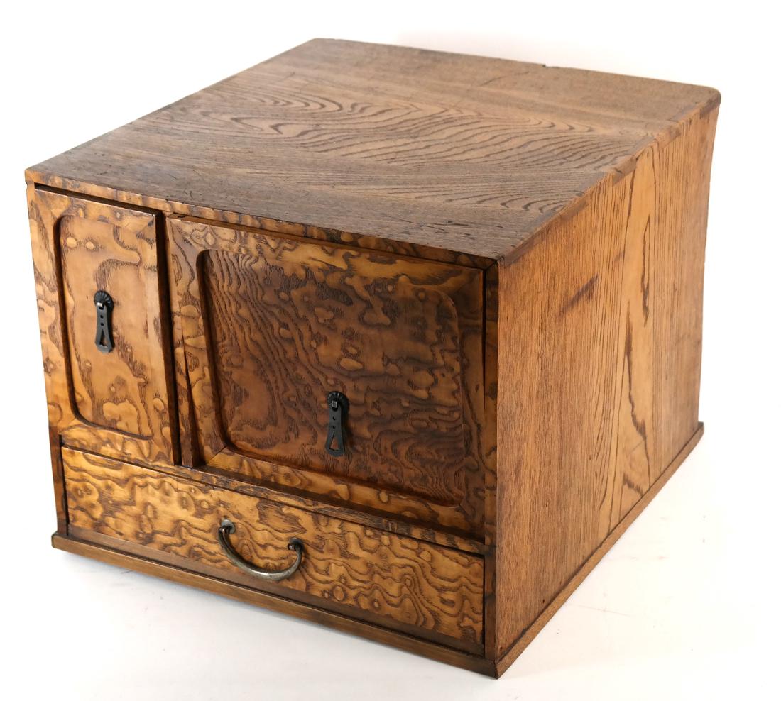 Three-Drawer Tiger Wood Japanese Chest (1 of 5)