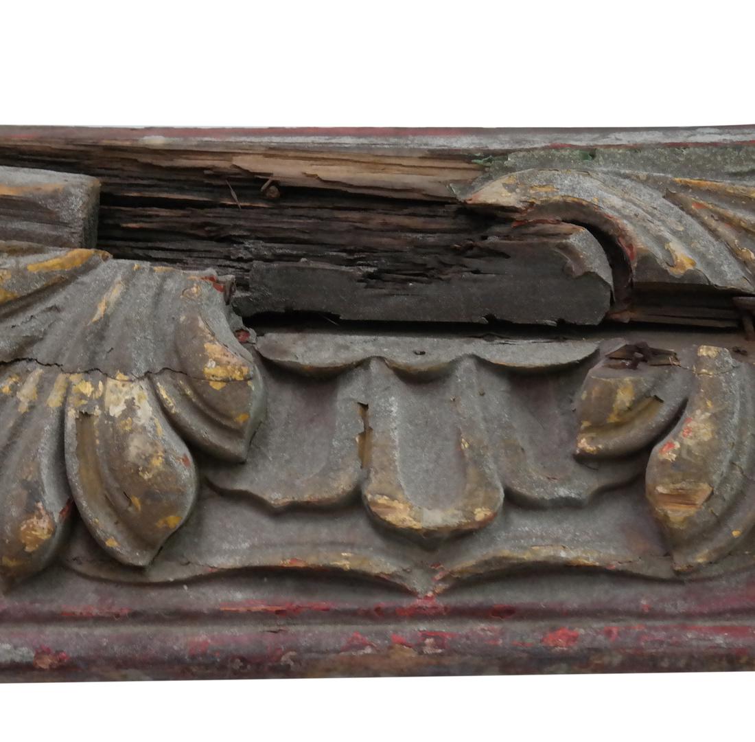 One Ornate Cornice: One antique carnival-style wood cornice. [140" W x 8" D x 7 3/4" H].
