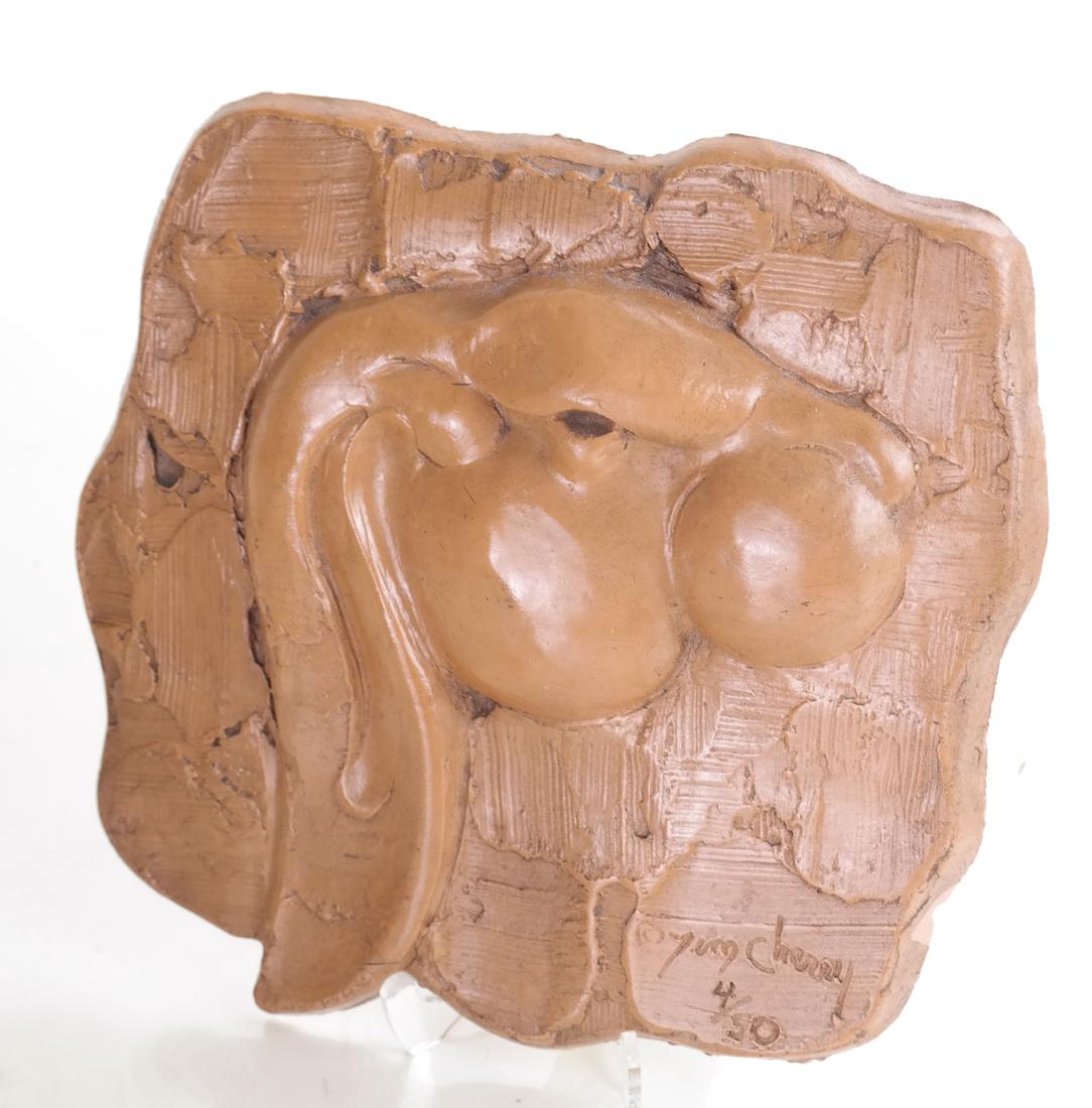 Tim Cherry Rabbit Sculpture: A ceramic relief of a rabbit titled " Rabbit Portrait" Edition # 4 /50, signed on reverse. [8" x 8"] Good Condition.