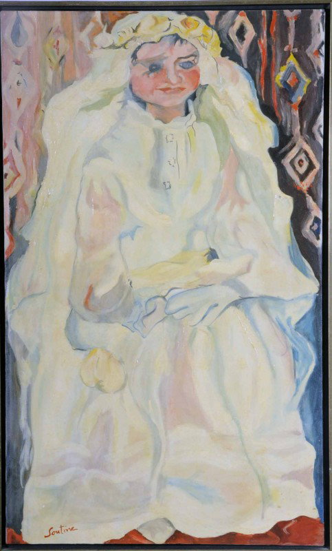 Oil Painting of a Lady. Signed Soutine. 31 3/4" : Oil Painting of a Lady. Signed Soutine. 31 3/4" H x 19" W. Jane Wyman Estate