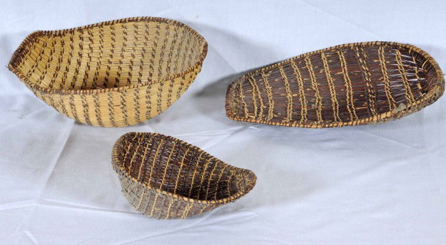 3 American Mono Indian Sifters. 3" x 7" x 6 3/4";: 3 American Mono Indian Sifters. 3" x 7" x 6 3/4"; 5" x 11 1/4" x 9 1/4"; 3" x 13" x 9 1/2".