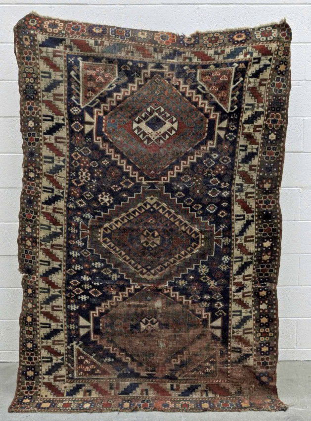 Antique Kazak Throw Rug. App. 6' x 4' 2".: Antique Kazak Throw Rug. App. 6' x 4' 2".