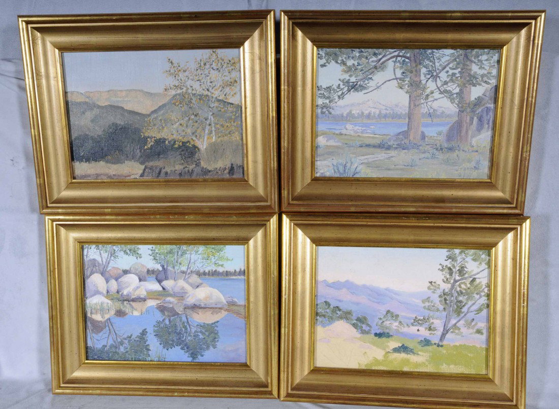 4 LOCKWOOD DE FOREST JR. OIL PTG/BOARD. LANDSCAPES: 4 LOCKWOOD DE FOREST JR. OIL PTG/BOARD. LANDSCAPES OF SANTA BARBARA. 10 1/4" H X 7 1/2" W.