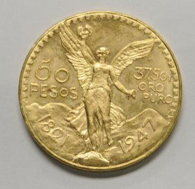 coins 1947 gold gram 1821 pesos mexican lot liveauctioneers