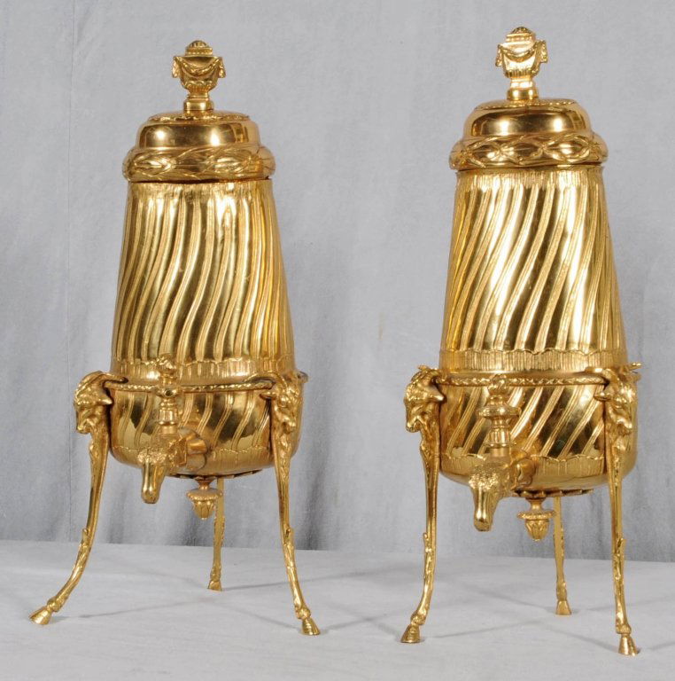 Pr. 19th C. Gold Plated Coffee/ Tea Urns. Swirl Design