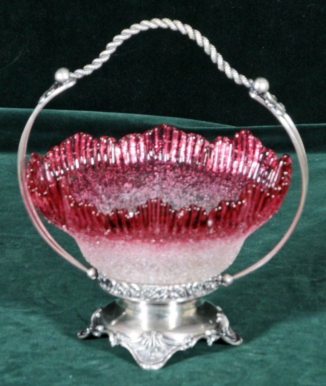 ANTIQUE ENGLISH SILVER PLATED & GLASS WEDDING BASKET. C Feb 27, 2013 Ames Auctioneers in CA